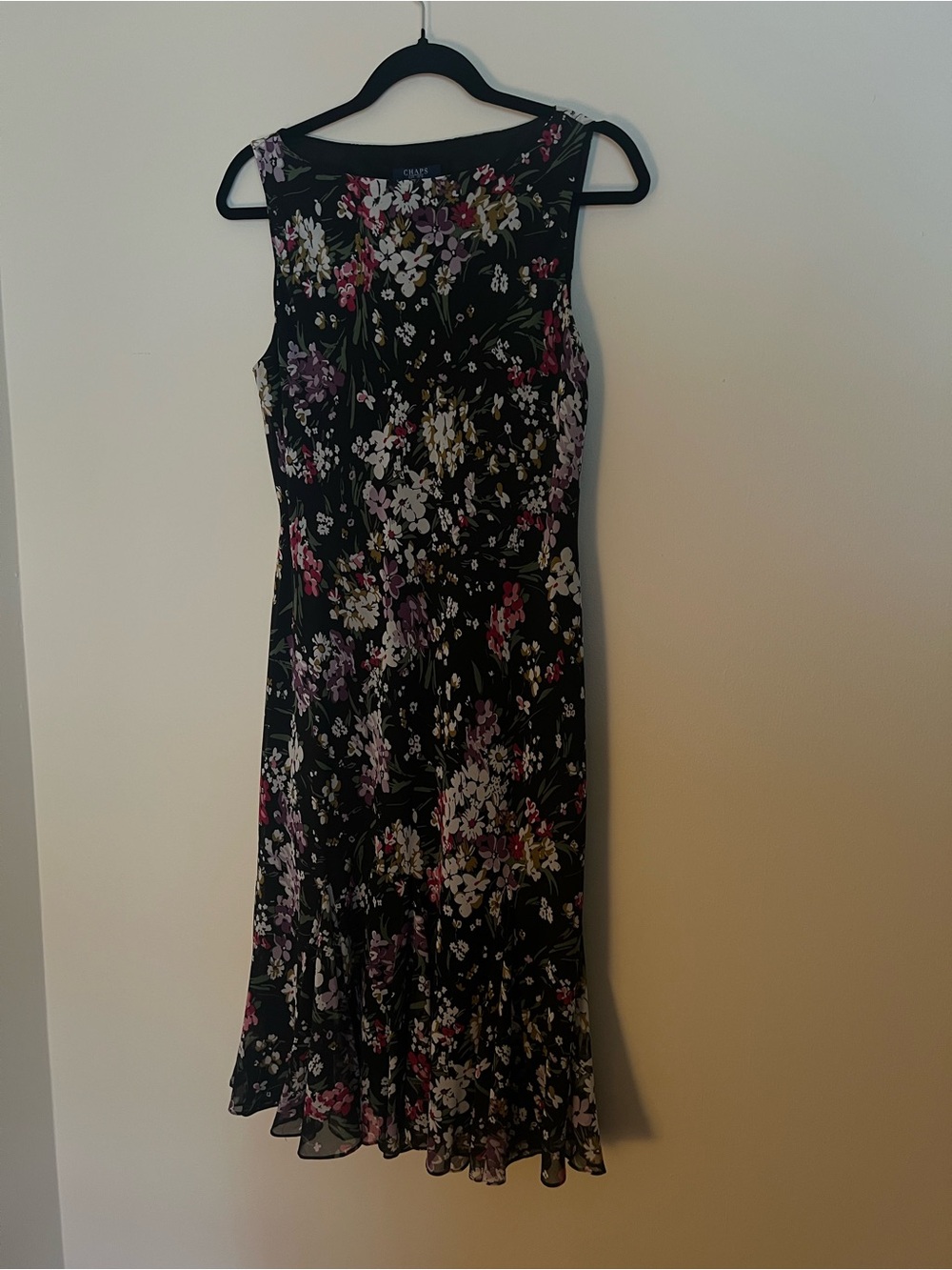 Vintage Y2K Chiffon Black Floral Sleeveless Midi Dress - Picture 8 of 8